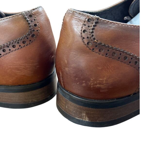 Jousen Mens Size 10 Brown Leather Lace Up Wingtip Formal Business Oxford Shoes - Picture 6 of 8